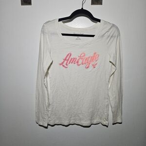 American Eagle Outfitters White and Pink Long Sleeve Tee
